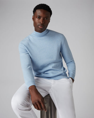 N.Peal Men's Turtle Neck Cashmere Jumper Cornflower Blue