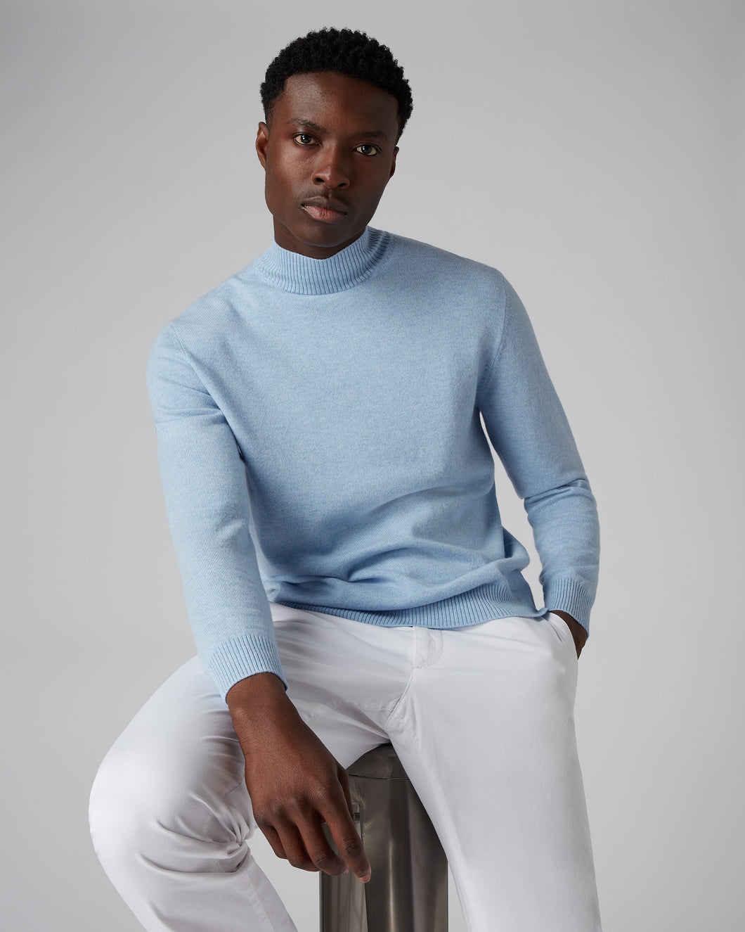 N.Peal Men's Turtle Neck Cashmere Jumper Cornflower Blue