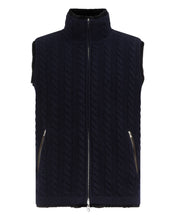 Load image into Gallery viewer, N.Peal Men&#39;s Cable Fur Lined Gilet Navy Blue
