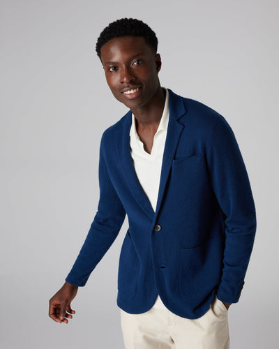 N.Peal Men's Fine Gauge Cashmere Milano Jacket French Blue
