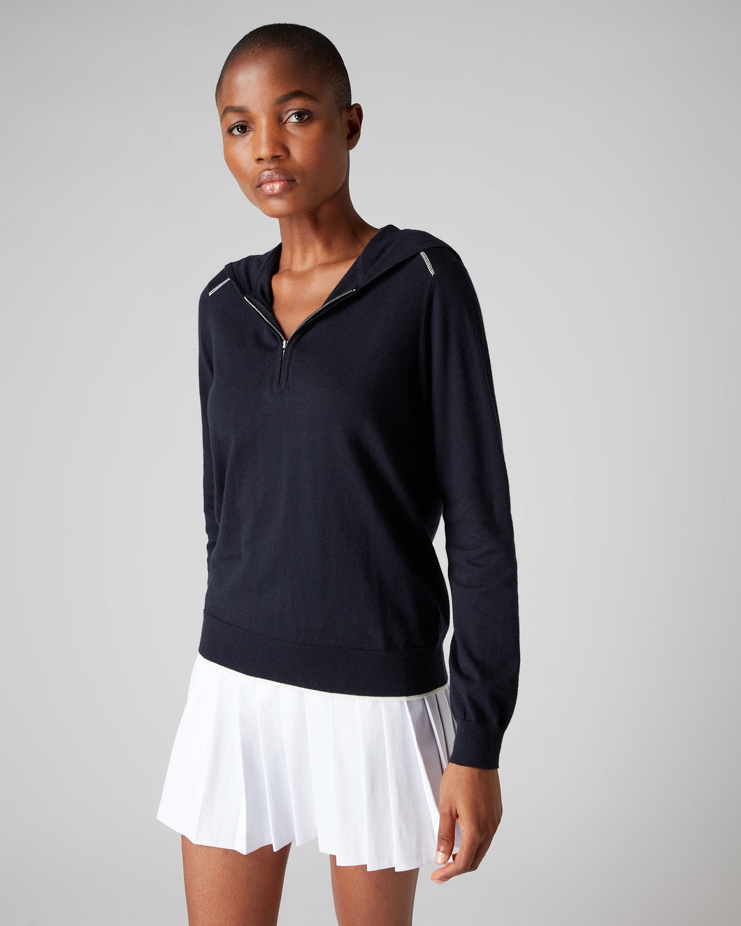 N.Peal Women's Cotton Cashmere Hoodie Navy Blue