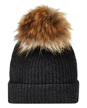 Load image into Gallery viewer, N.Peal Unisex Ribbed Cashmere Hat With Detachable Pom Dark Charcoal Grey
