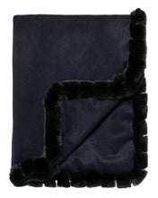 Load image into Gallery viewer, N.Peal Women&#39;s Meribel Woven Fur Trim Cashmere Shawl Navy Blue
