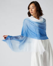 Load image into Gallery viewer, N.Peal Women&#39;s Dip Dye Cashmere Scarf New Ivory White + Zanzibar Blue
