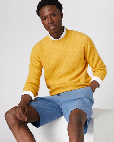 N.Peal Men's The Thames Cable Cashmere Jumper Canary Yellow
