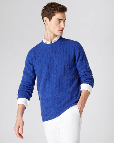 N.Peal Men's The Thames Cable Cashmere Jumper Nile Blue