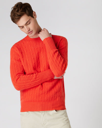N.Peal Men's The Thames Cable Cashmere Jumper Vermillion Red