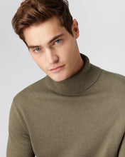 Load image into Gallery viewer, N.Peal Men&#39;s The Trafalgar Polo Neck Cashmere Jumper Khaki Green
