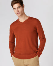Load image into Gallery viewer, Men&#39;s Conduit Fine Gauge Cashmere V Neck Jumper Tawny Orange
