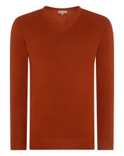 Load image into Gallery viewer, Men&#39;s Conduit Fine Gauge Cashmere V Neck Jumper Tawny Orange
