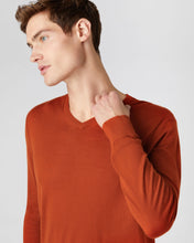Load image into Gallery viewer, Men&#39;s Conduit Fine Gauge Cashmere V Neck Jumper Tawny Orange

