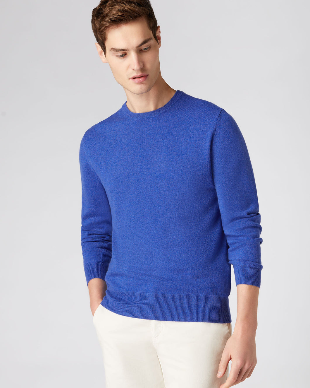N.Peal Men's The Oxford Round Neck Cashmere Jumper Nile Blue