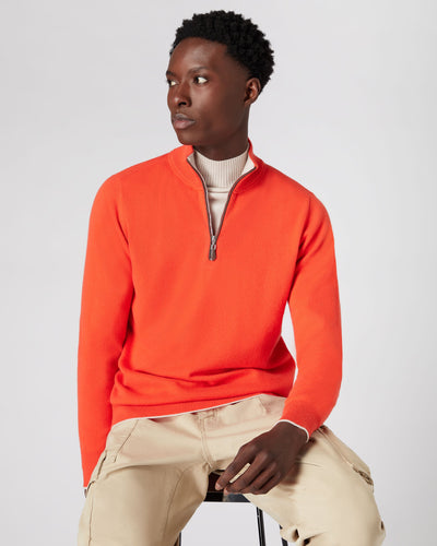 N.Peal Men's The Carnaby Half Zip Cashmere Jumper Vermillion Red
