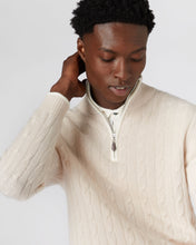 Load image into Gallery viewer, N.Peal Men&#39;s Cable Half Zip Cashmere Jumper Almond White
