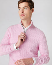 Load image into Gallery viewer, N.Peal Men&#39;s Cable Half Zip Cashmere Jumper Flamingo Pink
