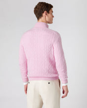Load image into Gallery viewer, N.Peal Men&#39;s Cable Half Zip Cashmere Jumper Flamingo Pink
