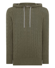 Load image into Gallery viewer, N.Peal Men&#39;s Cable Cashmere Hoodie Khaki Green
