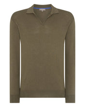Load image into Gallery viewer, N.Peal Men&#39;s Polo Neck Cotton Cashmere Jumper Khaki Green
