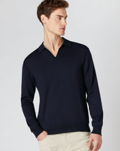 Load image into Gallery viewer, N.Peal Men's Polo Neck Cotton Cashmere Jumper Navy Blue
