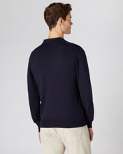 Load image into Gallery viewer, N.Peal Men's Polo Neck Cotton Cashmere Jumper Navy Blue
