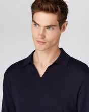 Load image into Gallery viewer, N.Peal Men's Polo Neck Cotton Cashmere Jumper Navy Blue
