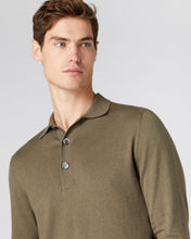 Load image into Gallery viewer, N.Peal Men&#39;s Long Sleeve Cotton Cashmere Polo Shirt Khaki Green
