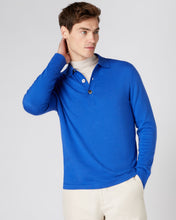 Load image into Gallery viewer, N.Peal Men's Long Sleeve Cotton Cashmere Polo Shirt Victoria Blue
