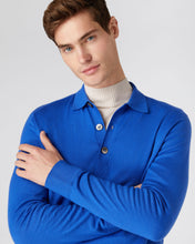 Load image into Gallery viewer, N.Peal Men's Long Sleeve Cotton Cashmere Polo Shirt Victoria Blue
