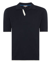 Load image into Gallery viewer, N.Peal Men&#39;s Contrast Cotton Cashmere Polo T Shirt Navy Blue
