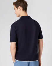 Load image into Gallery viewer, N.Peal Men&#39;s Contrast Cotton Cashmere Polo T Shirt Navy Blue
