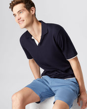 Load image into Gallery viewer, N.Peal Men&#39;s Contrast Cotton Cashmere Polo T Shirt Navy Blue
