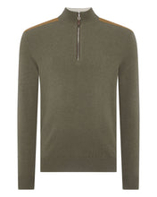 Load image into Gallery viewer, N.Peal Men&#39;s Patch Detail Half Zip Cashmere Jumper Khaki Green
