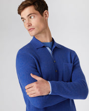 Load image into Gallery viewer, N.Peal Men&#39;s Ribbed Cashmere Polo Shirt Nile Blue
