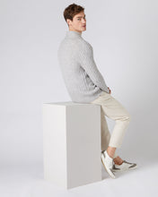 Load image into Gallery viewer, N.Peal Men&#39;s Shawl Collar Cable Cashmere Cardigan Fumo Grey
