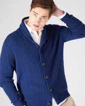 Load image into Gallery viewer, N.Peal Men&#39;s Shawl Collar Cable Cashmere Cardigan French Blue
