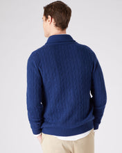 Load image into Gallery viewer, N.Peal Men&#39;s Shawl Collar Cable Cashmere Cardigan French Blue
