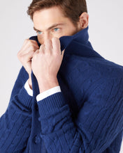 Load image into Gallery viewer, N.Peal Men&#39;s Shawl Collar Cable Cashmere Cardigan French Blue
