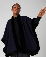 Load image into Gallery viewer, Women's Ayla Fur Trim Cashmere Cape Navy
