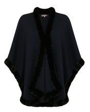 Load image into Gallery viewer, Women's Ayla Fur Trim Cashmere Cape Navy
