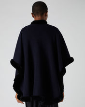 Load image into Gallery viewer, Women's Ayla Fur Trim Cashmere Cape Navy
