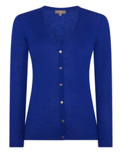 Load image into Gallery viewer, N.Peal Women&#39;s Superfine V Neck Cashmere Cardigan Ultramarine Blue
