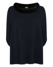 Load image into Gallery viewer, N.Peal Women&#39;s Fur Collar Poncho Navy Blue
