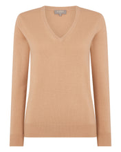 Load image into Gallery viewer, N.Peal Women&#39;s V Neck Cashmere Jumper Sahara Brown
