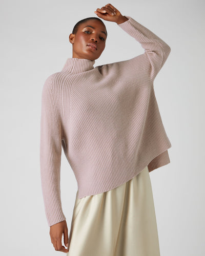 N.Peal Women's High Neck Ribbed Cashmere Jumper Canvas Pink