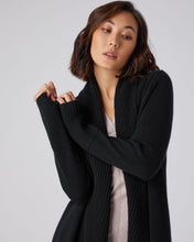 Load image into Gallery viewer, N.Peal Women&#39;s Vertical Rib Placket Cashmere Cardigan Black
