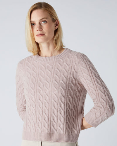 N.Peal Women's Round Neck Cable Cashmere Jumper Canvas Pink