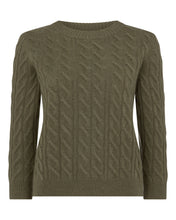 Load image into Gallery viewer, N.Peal Women&#39;s Round Neck Cable Cashmere Jumper Khaki Green
