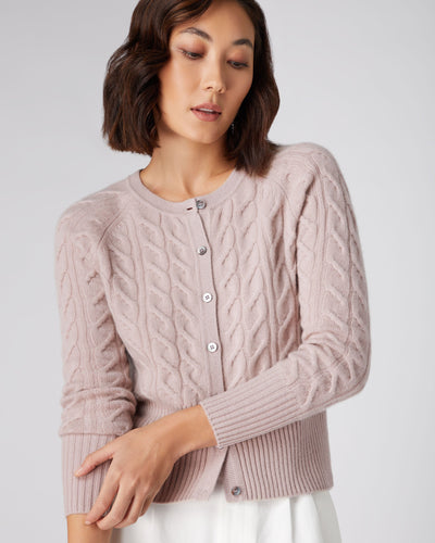 N.Peal Women's Cable Cashmere Cardigan Canvas Pink