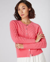Load image into Gallery viewer, N.Peal Women&#39;s Cable Cashmere Cardigan Peony Pink
