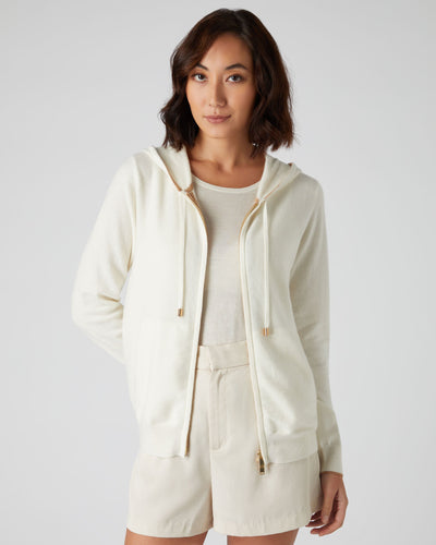 N.Peal Women's Cashmere Hoodie New Ivory White